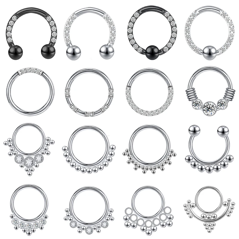 16G Zirconia Nose Ring Women Stainless Steel Septum Ring Industrial Black Color Nostril Piercing Helix Earring Body Jewelry