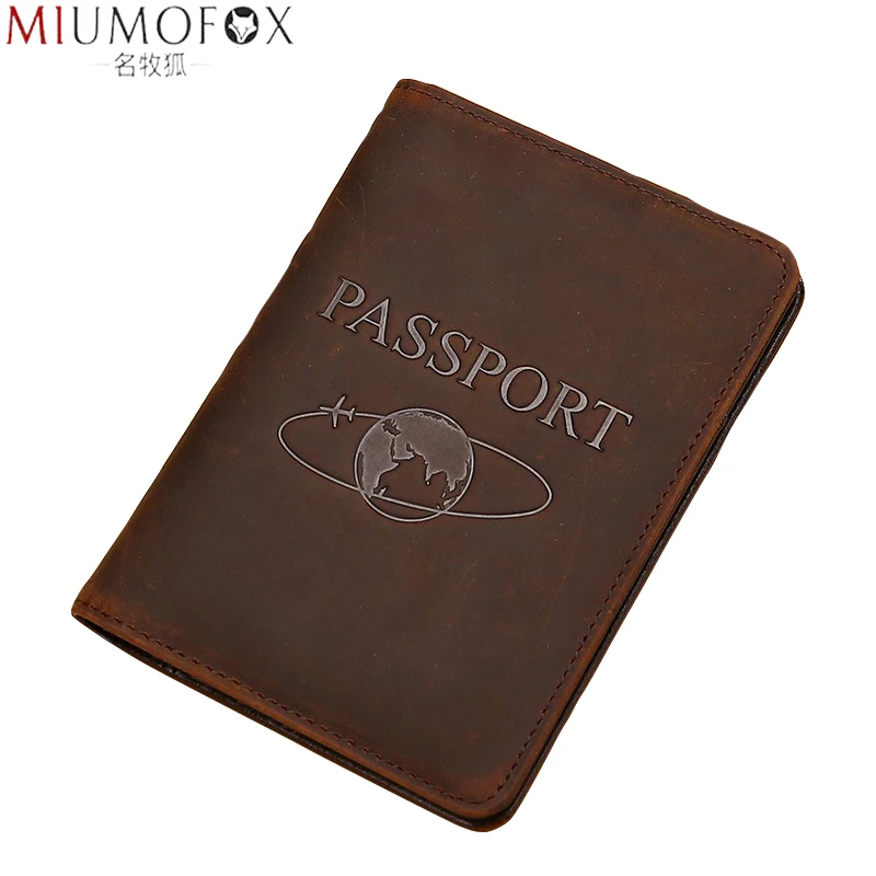 

Passport Holder Vintage Natural Crazy Horse Leather RFID Blocking Passport Cover Unisex Genuine Leather Passport Protective Case