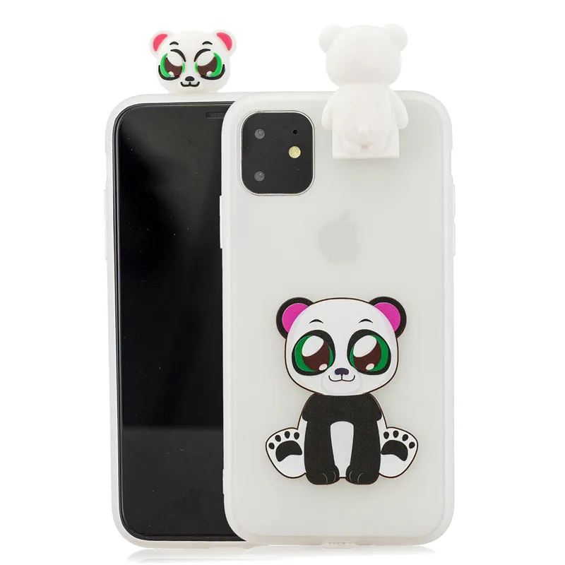 3D мягкий чехол из ТПУ для iPhone 11 Pro Max с милой пандой, единорогом, котом, медведем, подставкой для iPhone 11 X XS Max XR 6 7 8 Plus 5 S SE