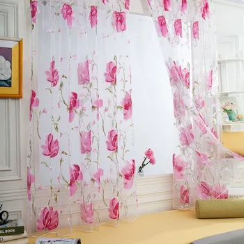 

1PCs New Brilliant Flower Pattern Vines Leaves Tulle Door Window Curtains Drape Panel Sheer Scarf Valances Fast Shipping