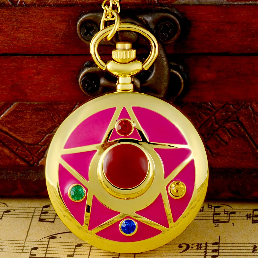 Классические модные розовые кварцевые карманные часы с кристаллами Сейлор Мун