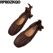 Обнаженный Мягкие балетные плоские женщины серый Квадратный носок зашнуровать дизайнер материнство Китай обувь коричневый марочный балерина дам Ремень для лодыжки красивая отправка капель Мода европейская весенняя осен