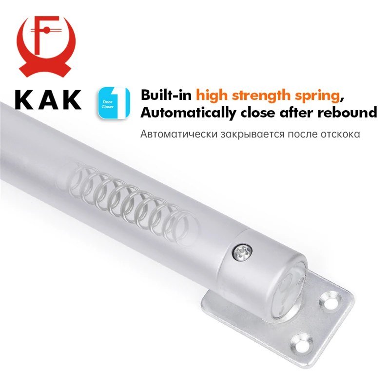Door Closer KAK Automatic Door Closer 60kg Aluminum Alloy Soft Closing Adjustable Gas Spring 110 Degree Positioning Stop Door Hardware