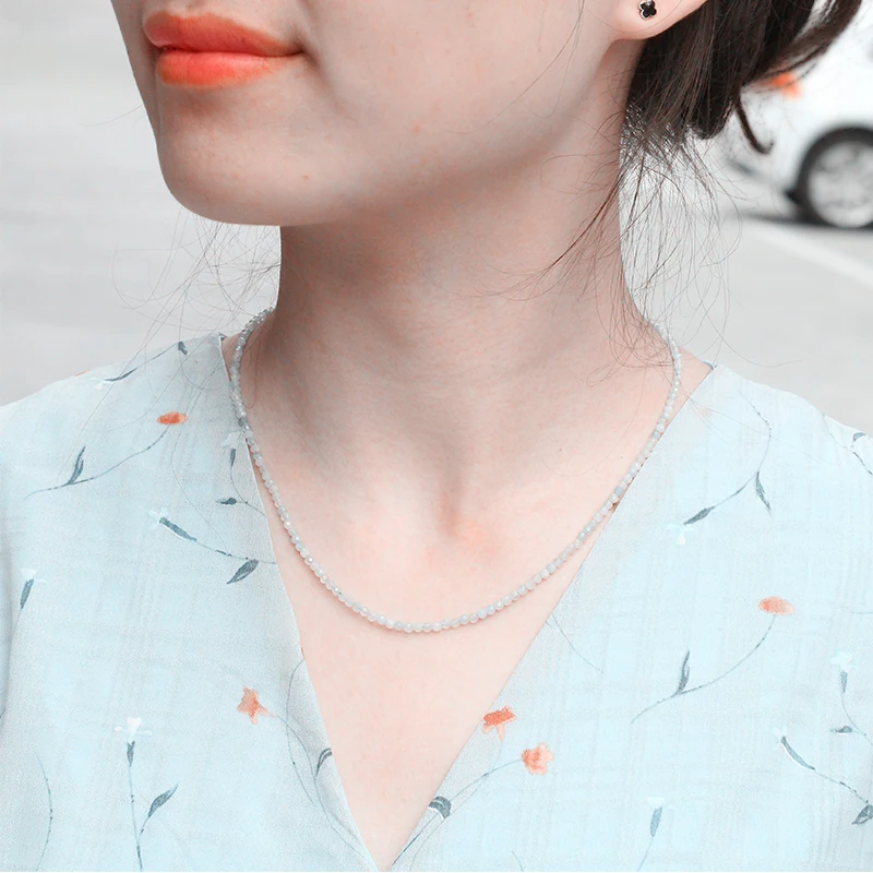 

Natural Gem Stone Micro Faceted Beads Necklace Tiny Aquamarines Quartz Exquisite Clavicular Chain For Fashion Girl Woman Jewelry