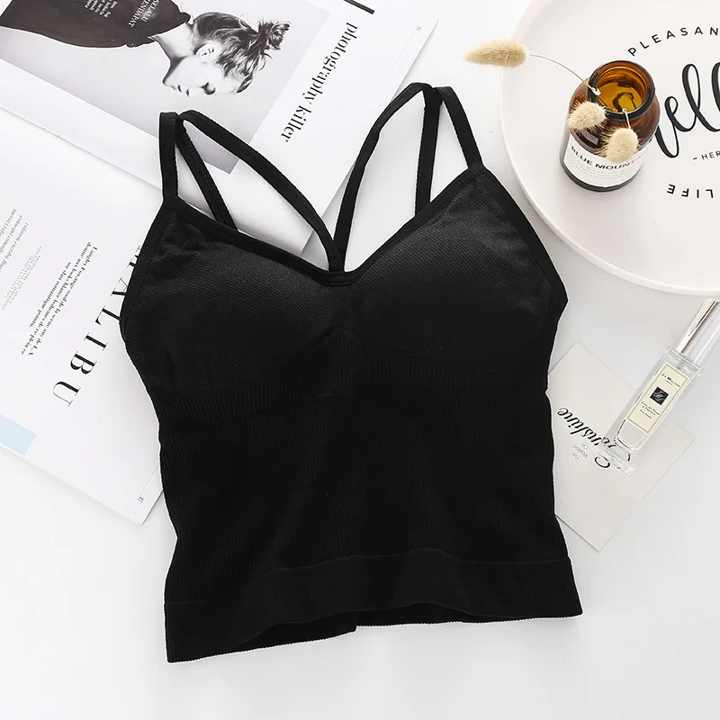 black SP& CITY, простые, одноцветные, для женщин, сексуальные, свободные, женские, кружевные бюстгальтеры, рубашка, крест, майка, топ, для отдыха, без косточек, выдалбливают, верх, внутри, нижнее белье - Цвет: black