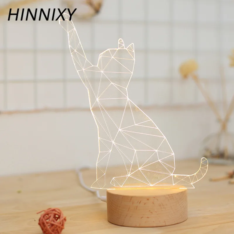 Hinnixy 3D светодиодный Настольный светильник Олень Любовь пианино кошка Эйфелева