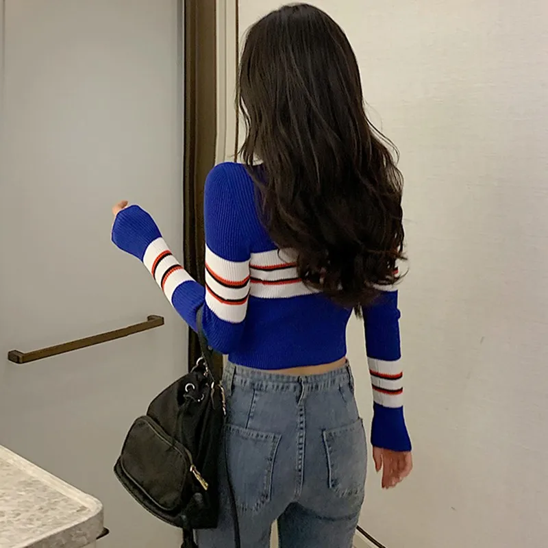 Autumn Winter Striped Sweater Women Knitted High Elastic Jumper Women Sweaters Pullovers Striped Female Ladies Tops