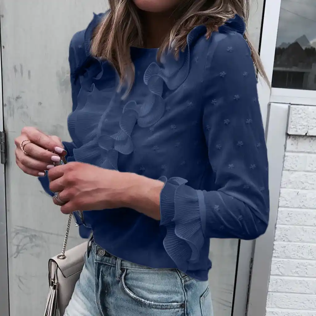 Women Ladies Casual Lace Polka Dot O Neck Long Sleeve Tops Blouse Yellow Chemise Femme Camisa Winter Feminina Chemise Femme Aliexpress