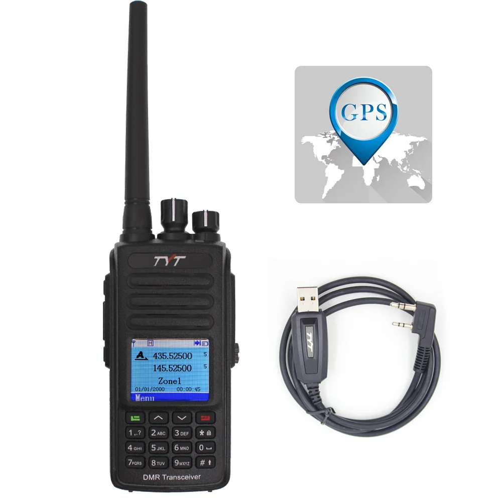 TYT MD-UV390 DMR радиостанция 5 Вт 136-174 МГц и 400-480 МГц рация MD-390 IP67 Водонепроницаемый двойной раз Dlot цифровое радио - Цвет: Add a cable