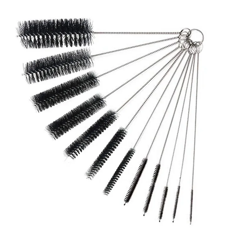 12pcs black 10/12 шт Нержавеющая сталь трубка щетка для чистки бутылки домашних инструментов трубы цилиндр отверстия Набор щеток для мытья с кольцом для ключей - Цвет: 12pcs black