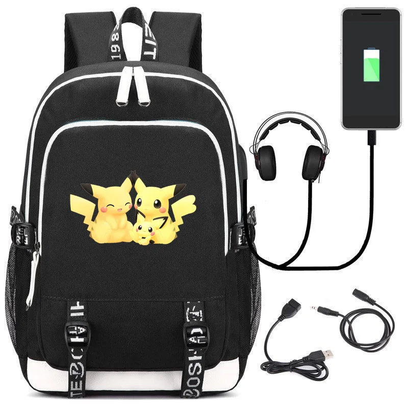 Аниме Рюкзак Pokemon Pikachu Eevee для мальчиков и девочек школьная сумка для подростков USB ноутбук рюкзак для мужчин и женщин плечо дорожная сумка ранец