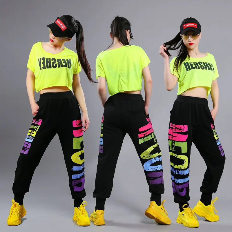 Pantalones baile de Hip Hop mujer, ropa de con letras, de calle, para niños y adultos - AliExpress