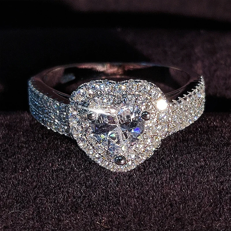 Solid Real Original solid Arrival 925 real sterling Silver Heart cut Engagement for Women love girl Promise Rings Jewelry R1505S | Украшения
