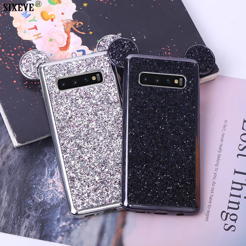 Новый блестящий чехол для Samsung Galxy S6 S7 Edge S8 S9 S10 Plus E S10E мышь уши мобильный телефон
