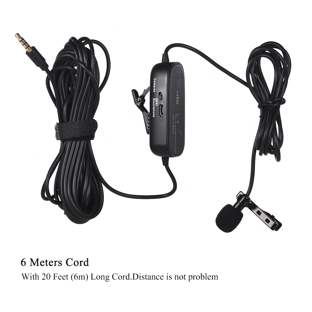 Clip-on Lavalier Omin-directional Condenser Microphone Audio/Video Recording Microphone for Smartphone DSLR Camera Camcorder