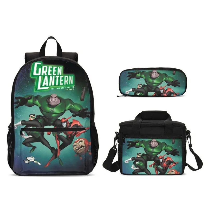 

3Pcs/Set Portfolio School Bags Boys Girls Super Hero Green Lantern Letter 3D Printing Backpacks Ice Bag Bookbag Mochila Escolar