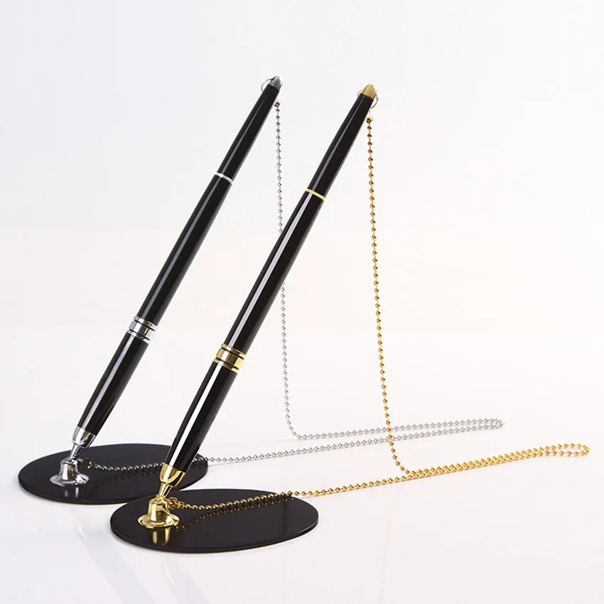 Sticky Desk Pens With Chain Fixed Bank Counter Pen Metal Signature For Office Hotel Luxury Table Ballpoint | Канцтовары для офиса