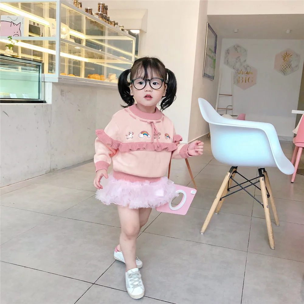 Tonytaobaby/осенне-зимнее платье; Новое Детское платье; хлопковый свитер с радужной лошадкой; вязаный свитер; свитера для девочек