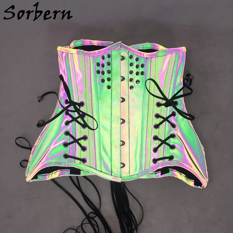 Sorbern Customized Corset Women Reflective Studs Punk Styles Lace Up Slim Fit Women Sm Crosets Steel Bonings Underbust