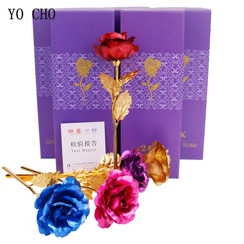 YO CHO artificial flowers 24k gold rose with box Romantic Newyear valentinex27s day giftpresent foil flowers decoration145