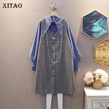 

XITAO Plaid Vintage Dress Elegant Women 2020 Autumn Tide Fashion Turn Down Collar Long Sleeve Single Breasted Loose Slim XJ5143