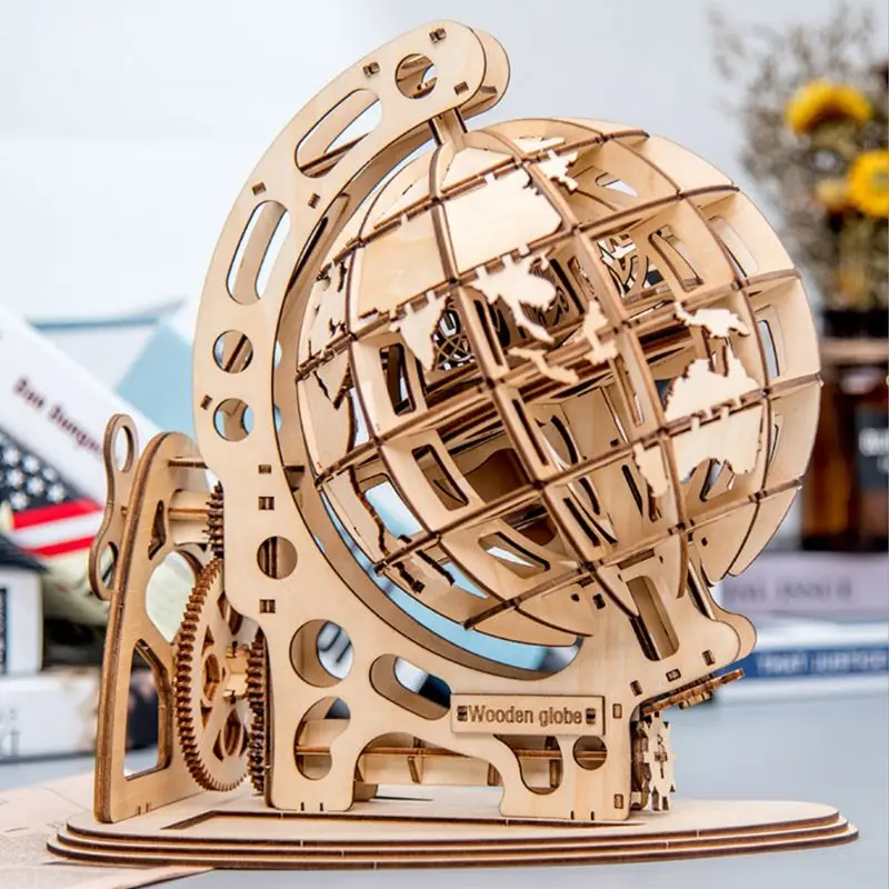 3D деревянный глобус головоломка DIY механический привод модель передачи передач повернуть Декор