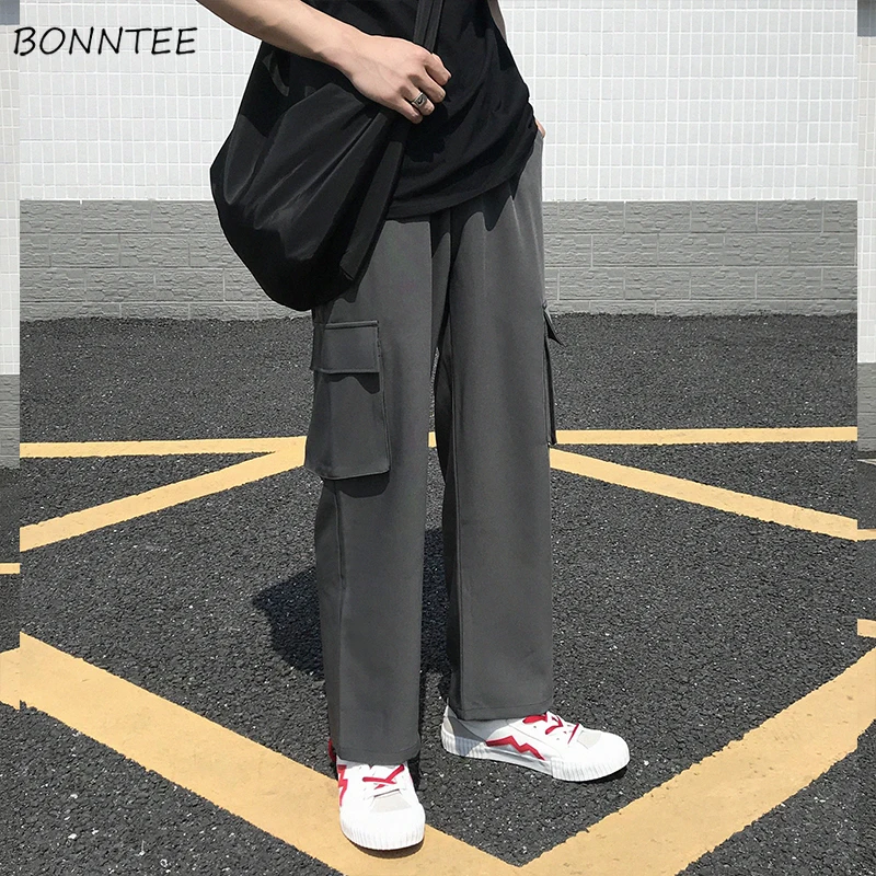 Casual Pants Men Pockets Plus Size 3XL Wide Leg Elastic Waist Mens Loose Harajuku Ulzzang Korean Style Streetwear Fashion Chic