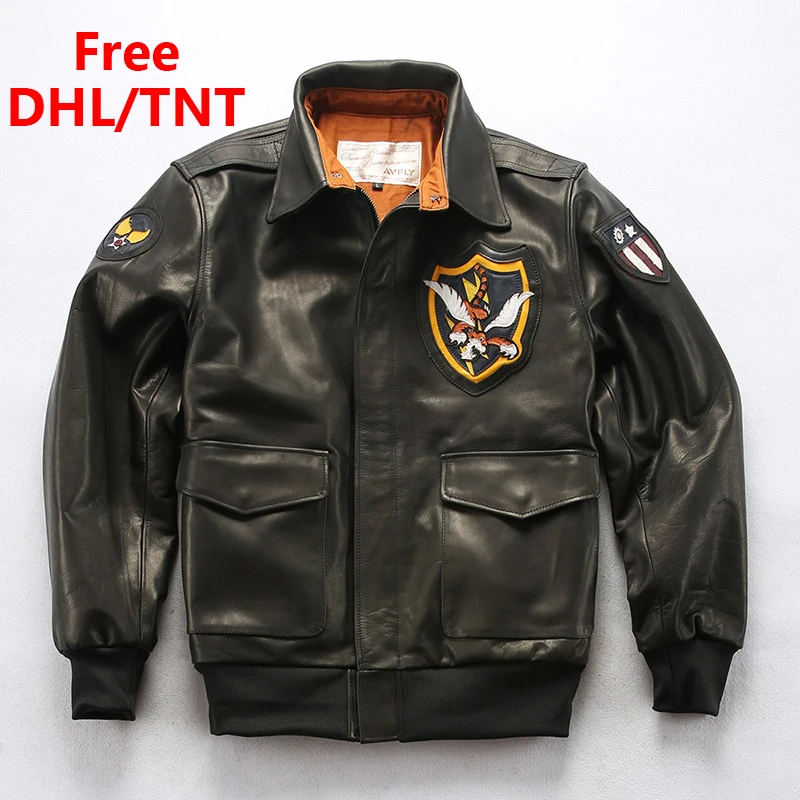 

Genuine Leather Jacket Men's Vintage A-2 Air Force Pilot Jacket with Tiger Cowhide Motorcycle Biker Coats Fast Ship Free DHL/TNT