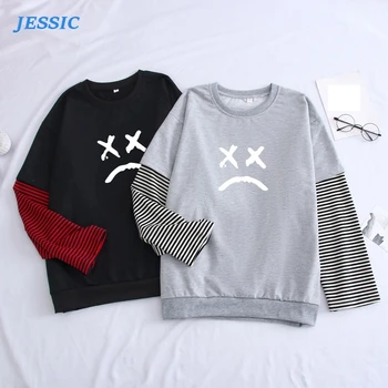 

JESSIC Crying Face Fake Two Round Neck Thin Sweatshirt