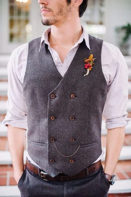 

Latest Tweed Custom Make Man's Vest Wedding Groom Wear Formal Tuxedo Latest Design Vest Unique Fashion Men Vest Only For Male