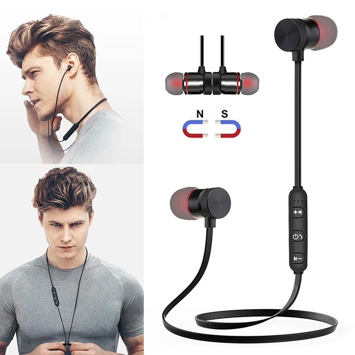 Wireless Bluetooth Earphones Metal Magnetic Stereo sports Bass Cordless Headset Earbuds With Microphone headphones for all phone