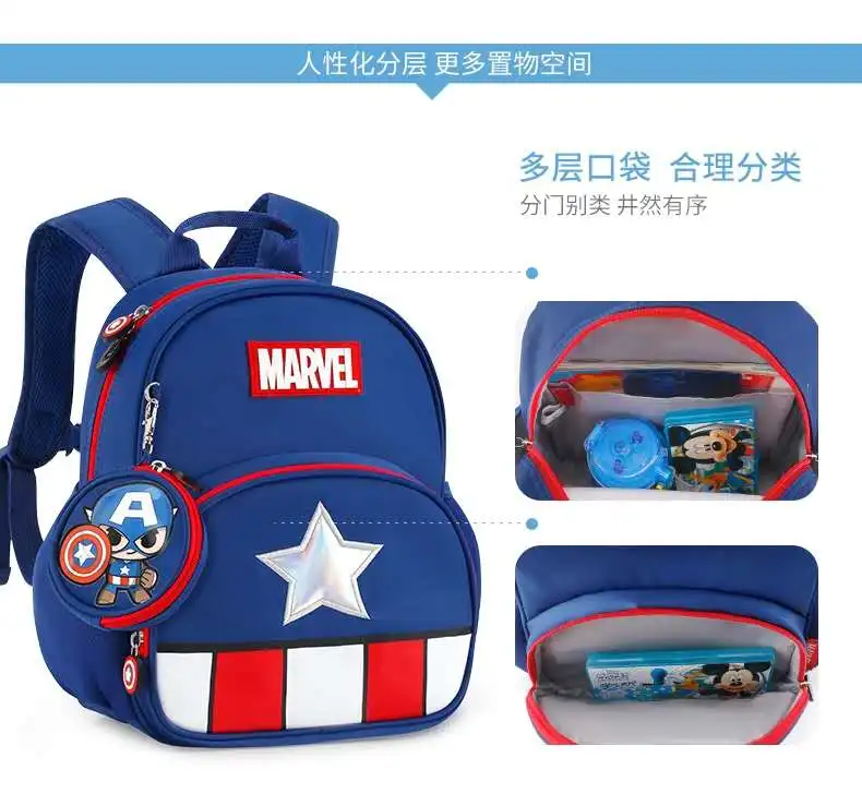 Disney New Kindergarten Backpack for boys Spider Man Captain America Children school bag age 3-6 years Large Capacity Gifts