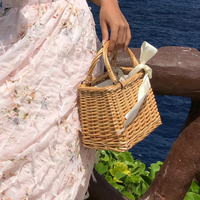 Солнечный пляж новая сумка квадратная ротанговая женская сумка плетеная корзина квадратная плетеная Сумка из ротанга Повседневная сумка