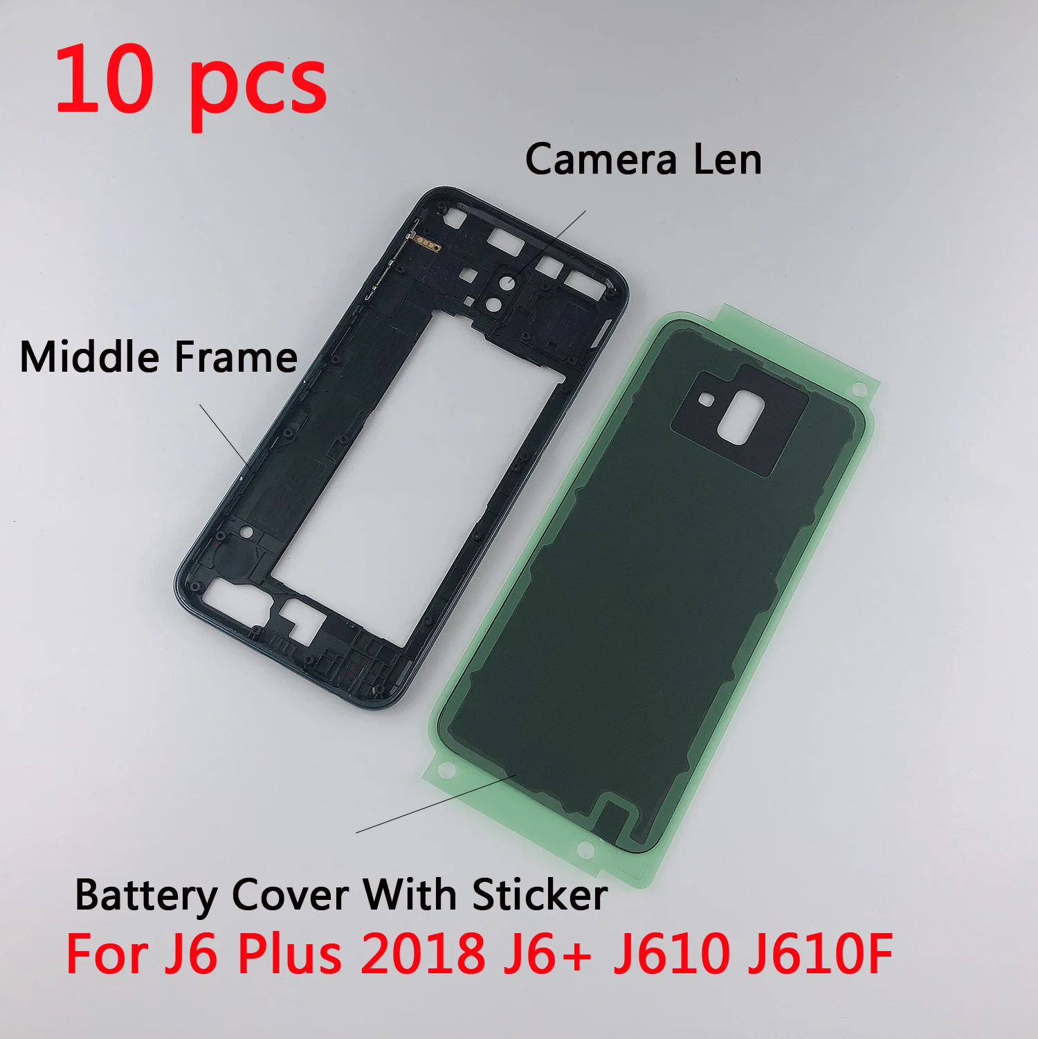 10 pcs Housing Case For Samsung Galaxy J6 Plus J6+ J610 J610F Middle Frame+Battery Back Door Cover With Sticker+Camera Len