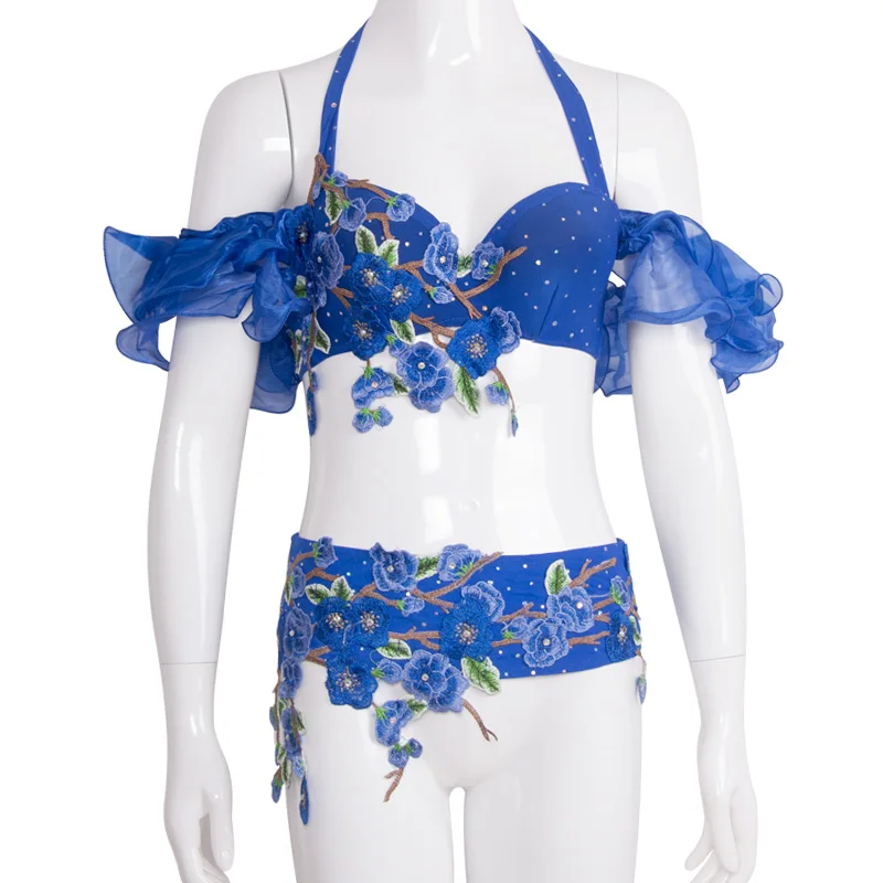 Blue-2pcs set Взрослый Леди Для женщин живота Танцы костюмы живота Танцы юбка для выступлений на сцене 2/3 шт. бюстгальтер, пояс, юбка дети живота Одежда для танцев - Цвет: Blue-2pcs set