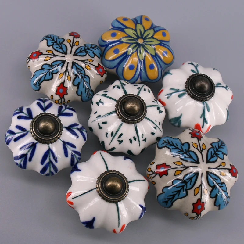 

1x Rural Design Pull Handles Furniture Hand Painted Printing Ceramic Door Cabinet Knob Drawer Hardware