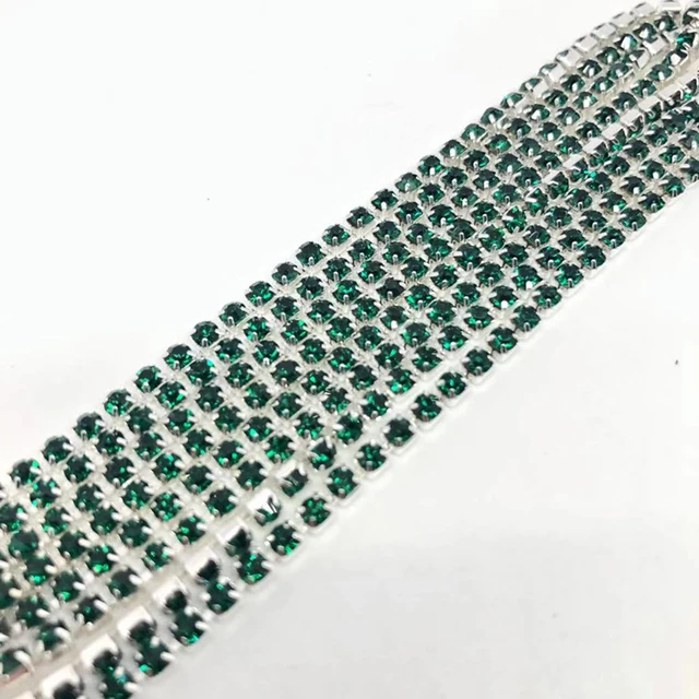 1yard/piece 30colors glass crystal Rhinestone Chain,silver bottom sew on Cup Chains For diy Garment Bags decorations Dark green