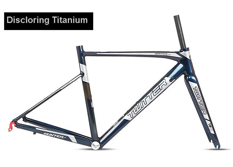 Discoloring Titanium Twitter Hunterpro 700C рама для шоссейного велосипеда AL7005+ вилка из углеродного волокна V Тормозной внутренний кабель УФ-лазер лак наклейки с рисунком - Цвет: Discoloring Titanium