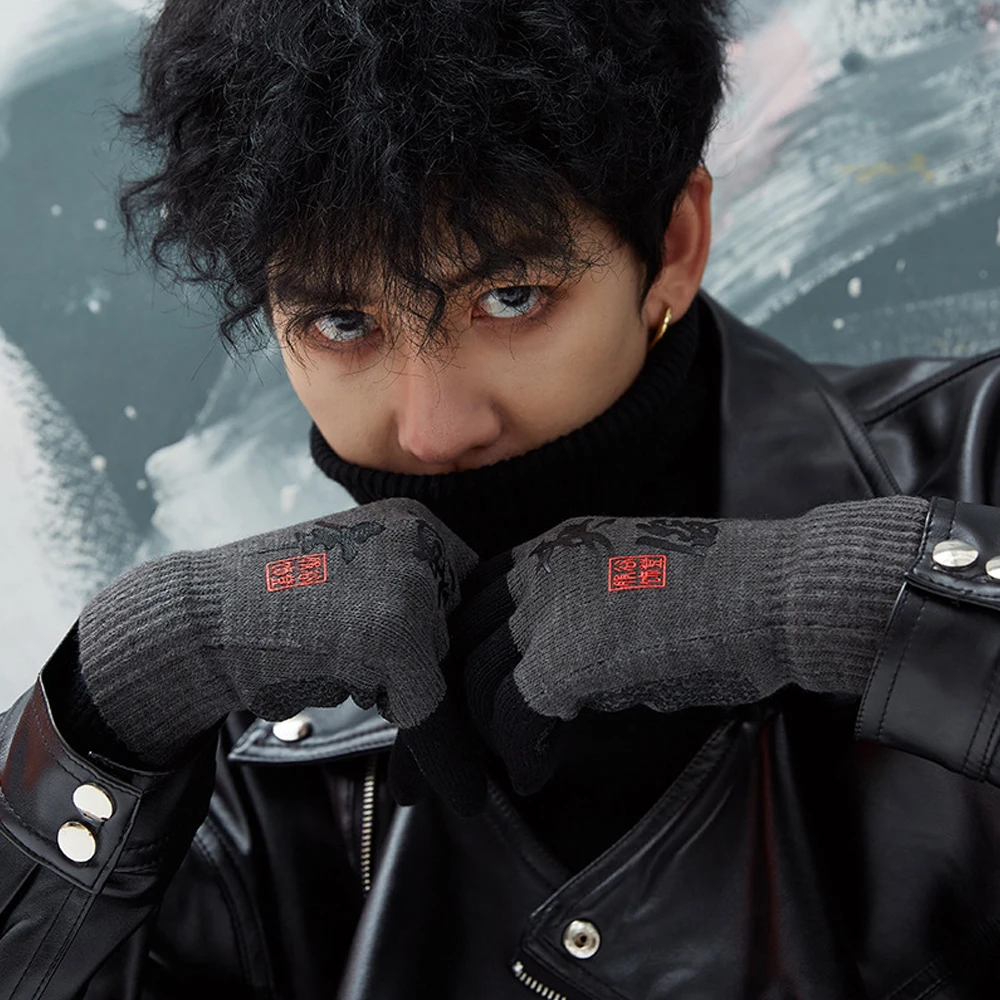 L. Mirror 1 пара зимних перчаток вязаная рукавица противоскользящие перчатки для сенсорного экрана шерстяные теплые перчатки для мужчин и мальчиков