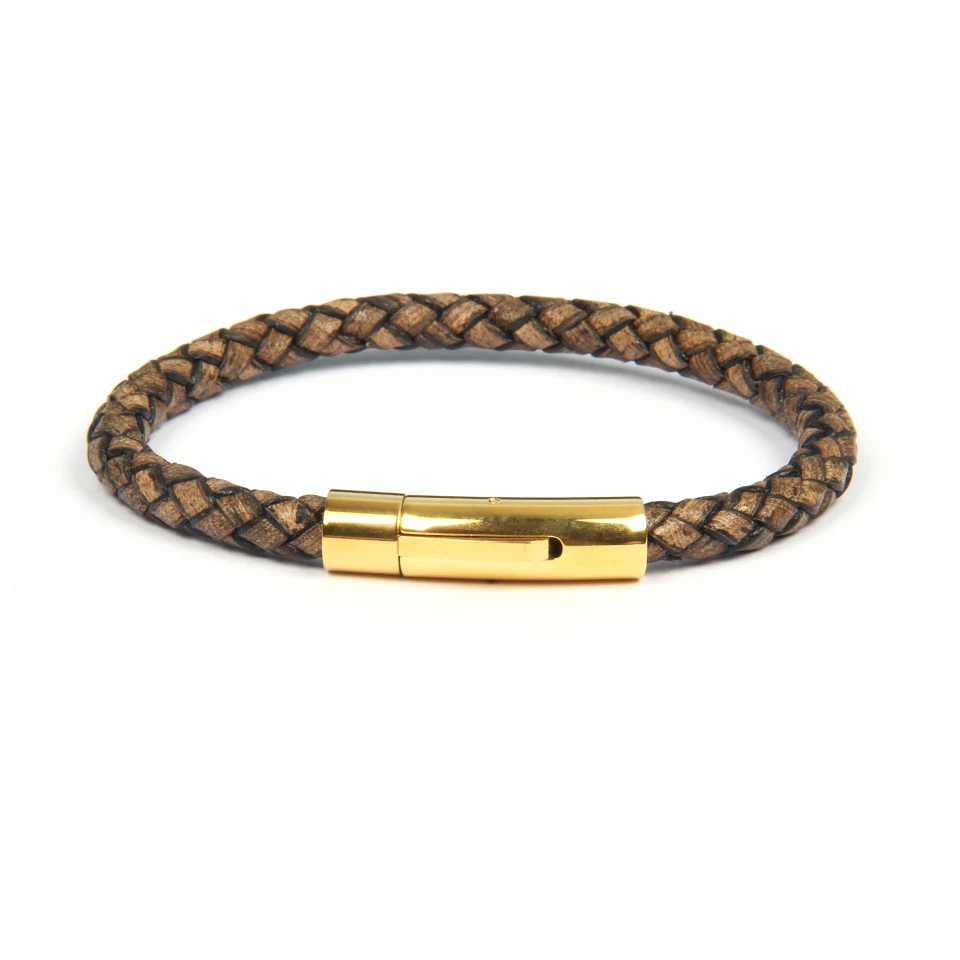 Brown with gold Ailatu модный простой винтажный браслет из натуральной воловьей кожи с пряжкой из нержавеющей стали для мужчин и женщин модный подарок на день рождения - Окраска металла: Brown with gold