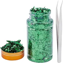 

1Set Gold Foil Flakes Metallic Foil Flakes Metal Gold Leaf with Tweezers for Nail Art Painting Crafts and Resin Green