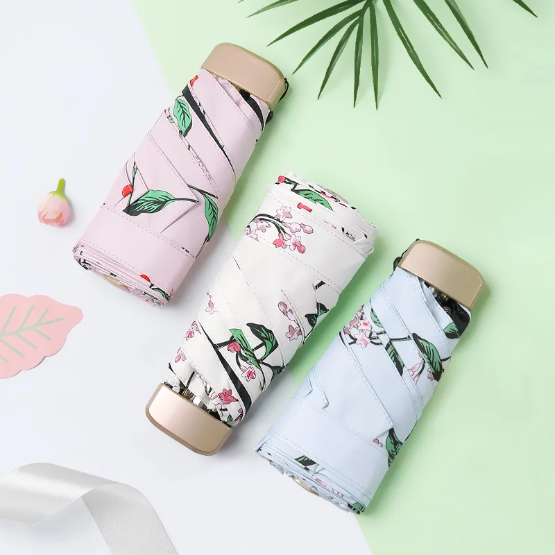 Mini Ultra-Light Five-fold Umbrella UV-Protection Folding Parasol Dual Purpose All-Weather Umbrella Sun-resistant kou dai san Pa