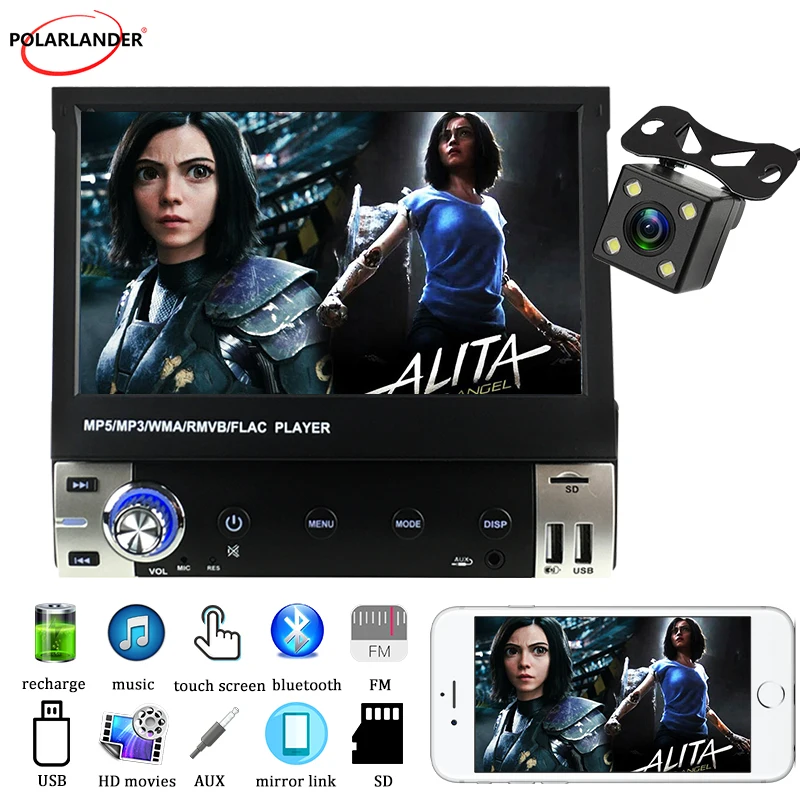 

1 Din 7 Inch Car Radio MP5 Bluetooth Phone Mirrro Link Manual Retractable Screen 12V Touch Screen Car Audio Video for BMW HONDA