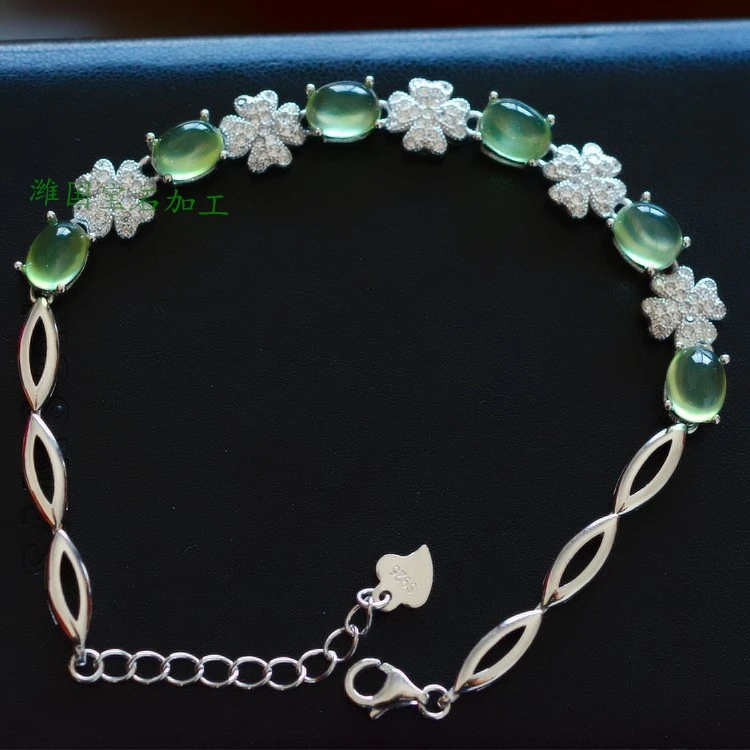 

prehnite green flat chain +s925 bracelet 16cm +4cm FPPJ wholesale beads nature amazing gemstone