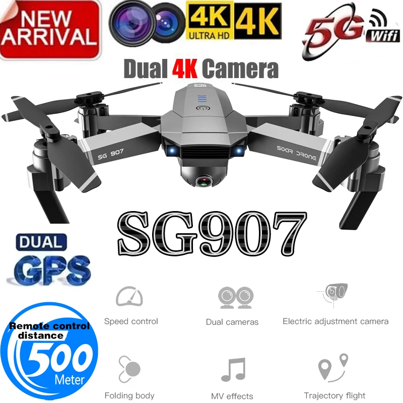 Квадрокоптер SG907 складной Профессиональный Дрон с GPS и двойной камерой 4K HD