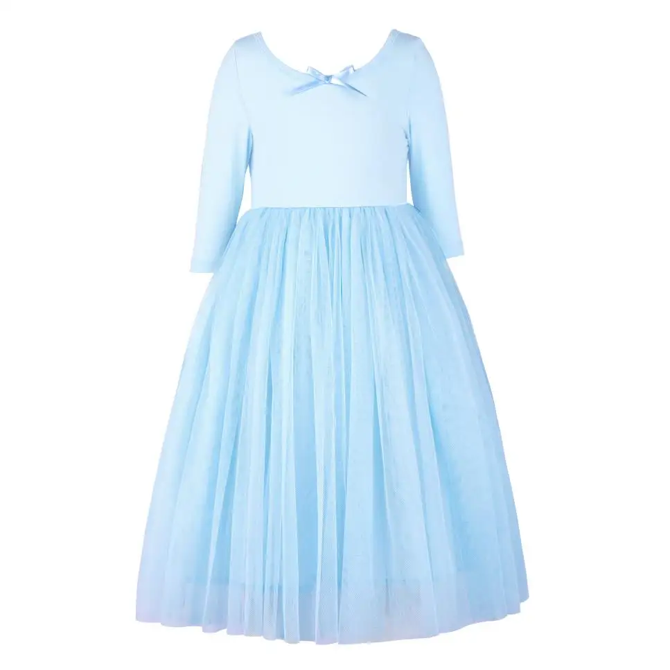 sky blue Flofallzique/платья с длинными рукавами для маленьких девочек; с маленьким бантом спереди и сзади; с крестиком; одежда для рождественской вечеринки; одежда для малышей - Цвет: sky blue