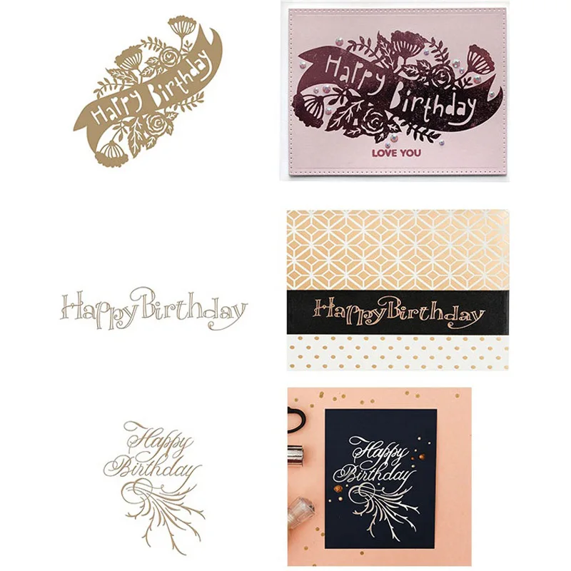 

Happy Birthday Greetings Wishes Artistic Flower Words Hot Foil Plates for Scrapbooking DIY Paper Cards Crafts New 2019