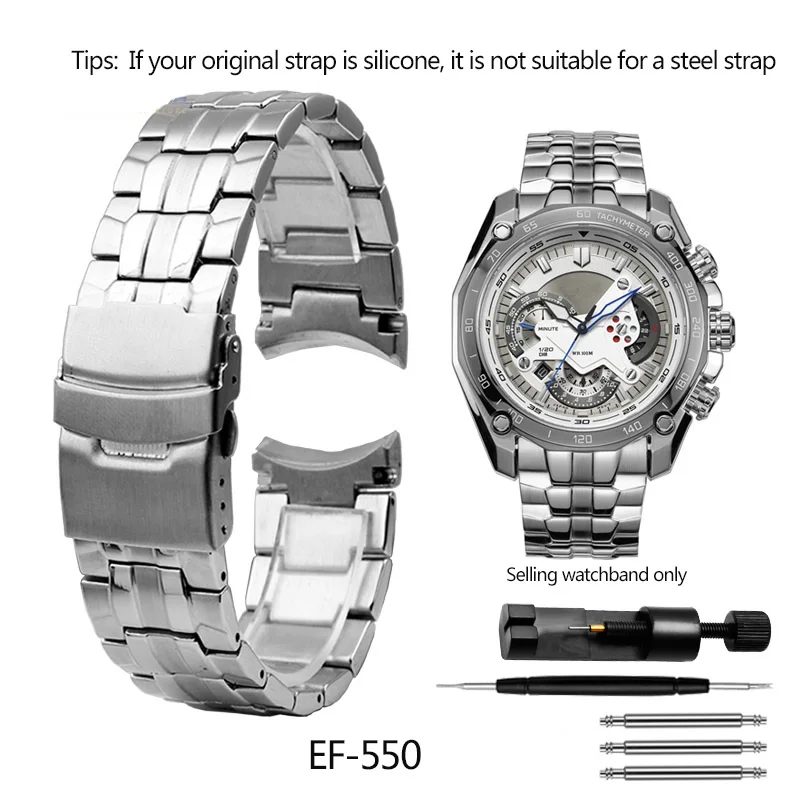 thumbnail image 1 of Correa de acero inoxidable para reloj Casio EF-550 EF-524, correa plateada de 22 mm, hebilla desplegable, pulsera de metal, cadena de reloj para hombre, 1 of 5