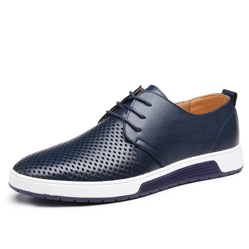 Новинка года; мужская повседневная обувь; кожаные летние дышащие брендовые туфли на плоской подошве; Прямая ; ZY-33 - Цвет: blue shoes