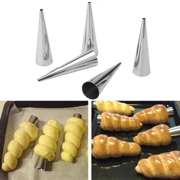 

new 5/12PCS Conical Tube Cone Roll Moulds Stainless Steel Spiral Croissants Molds Pastry Cream Horn Cake Bread Mold